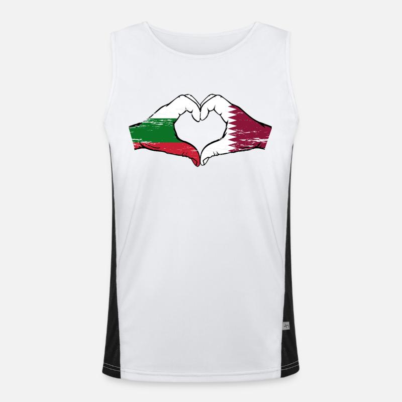 Bulgarie Qatar drapeau mains forme de coeur utilisé Débardeur respirant contrasté Homme 
