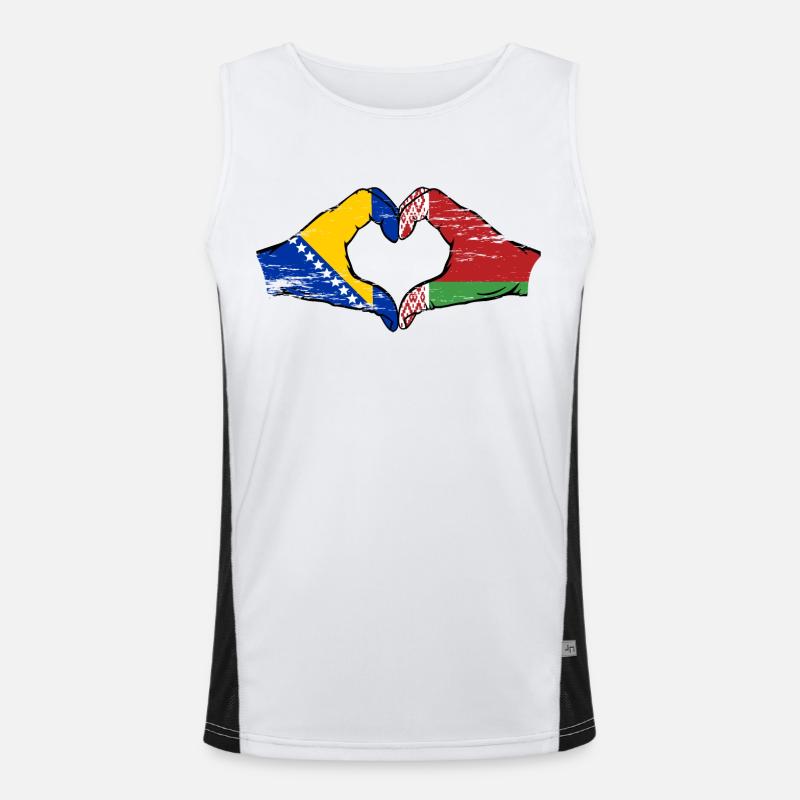 Bosnie Biélorussie drapeau mains forme de coeur utilisé Débardeur respirant contrasté Homme 