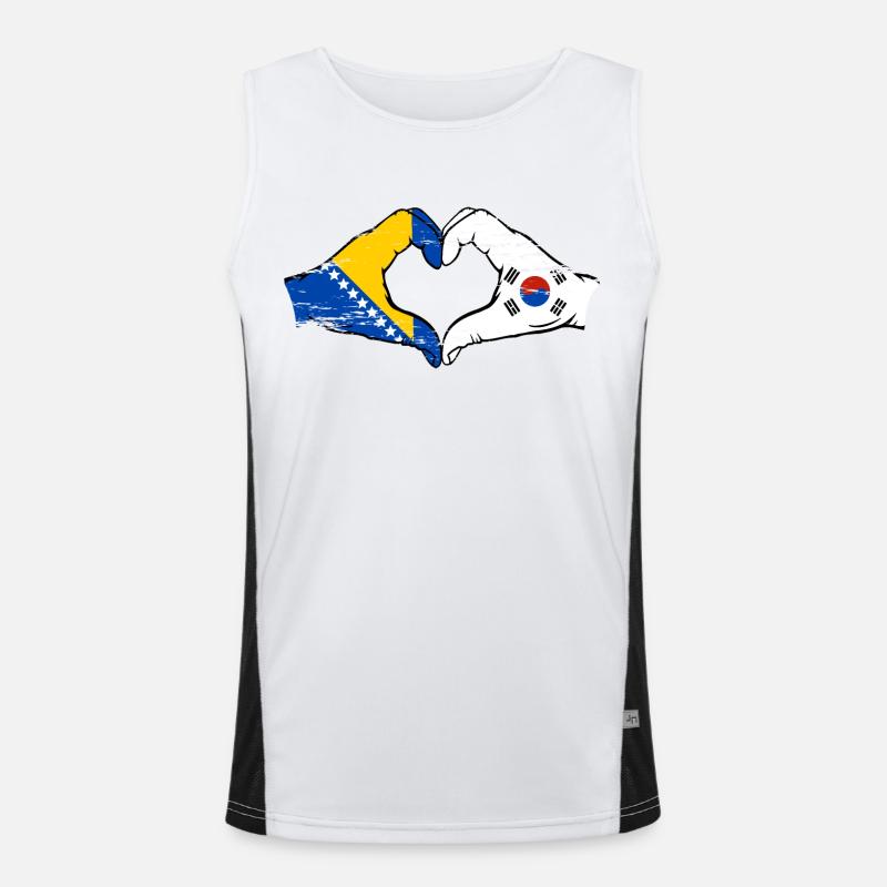 Bosnie Corée du Sud drapeau mains forme de coeur utilisé Débardeur respirant contrasté Homme 