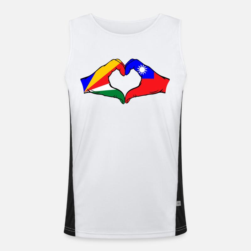 Seychelles Taiwan Flag Hands Heart Shape Men's Functional Contrast Tank Top 