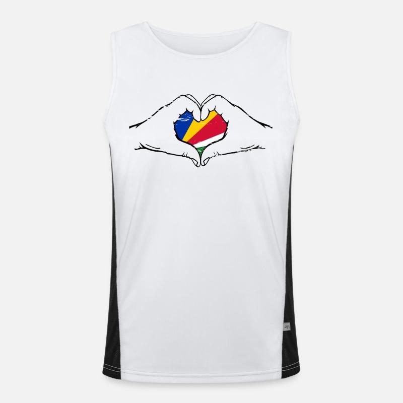 Drapeau des Seychelles mains forme de coeur utilisé Débardeur respirant contrasté Homme 