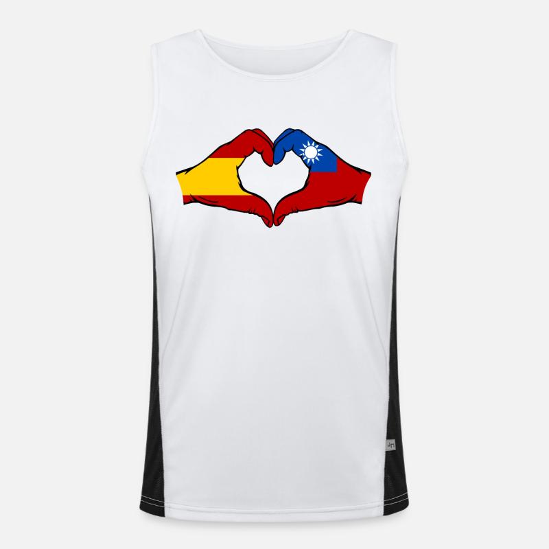 Espagne Taiwan Drapeau Mains Coeur Forme Débardeur respirant contrasté Homme 