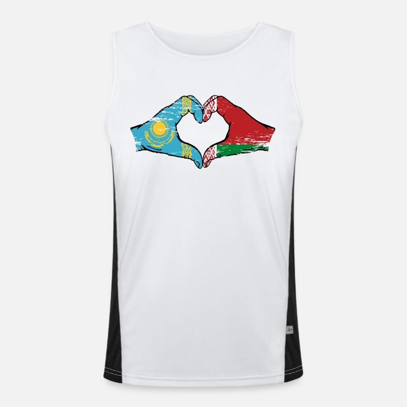 Kazakhstan Biélorussie drapeau mains forme de coeur utilisé Débardeur respirant contrasté Homme 