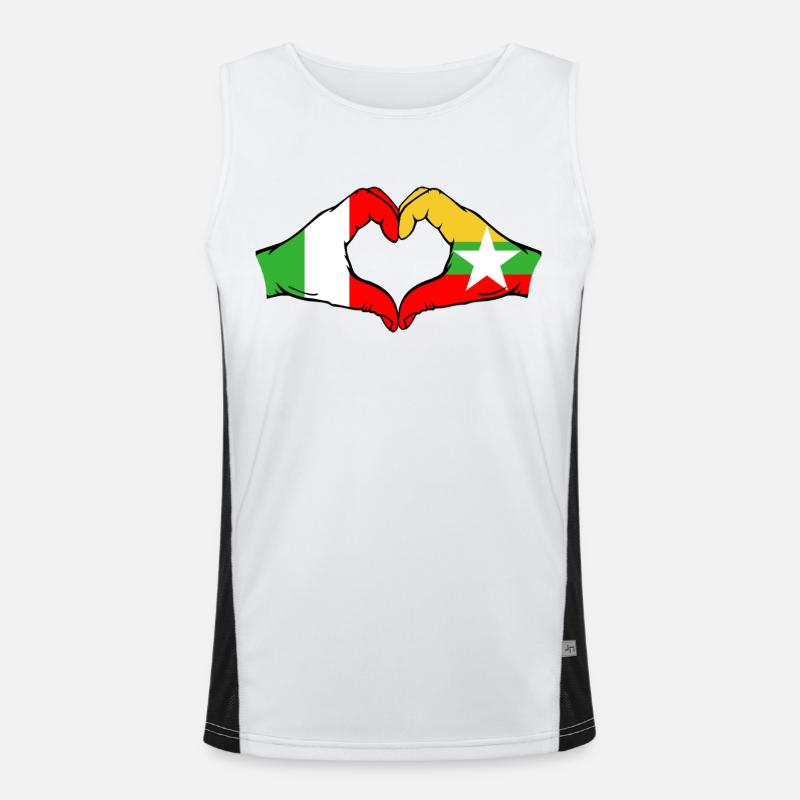 Italy Myanmar Flag Hands Heart Shape Men's Functional Contrast Tank Top 