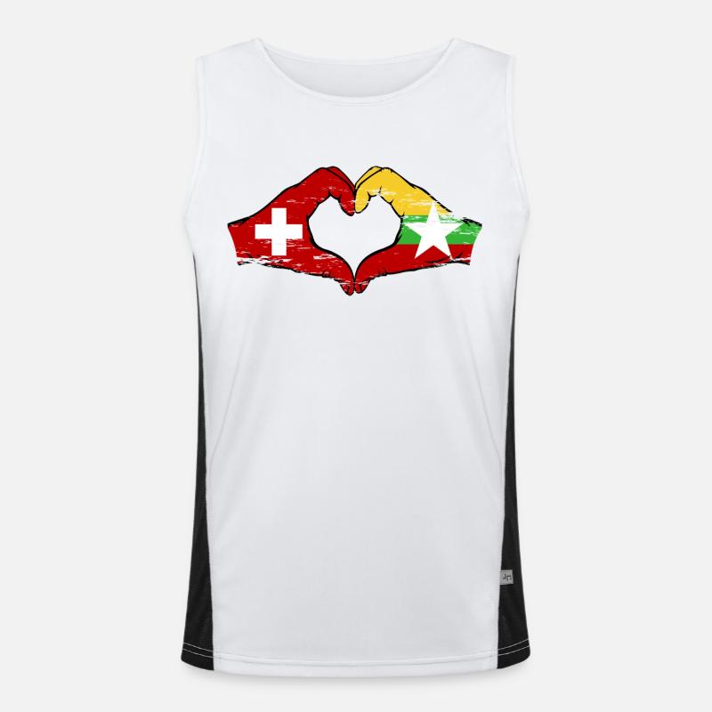 Suisse Myanmar drapeau mains forme de coeur utilisé Débardeur respirant contrasté Homme 