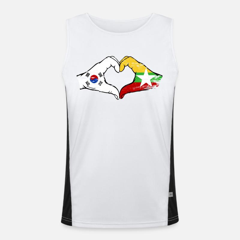Corée du Sud Myanmar drapeau mains forme de coeur utilisé Débardeur respirant contrasté Homme 