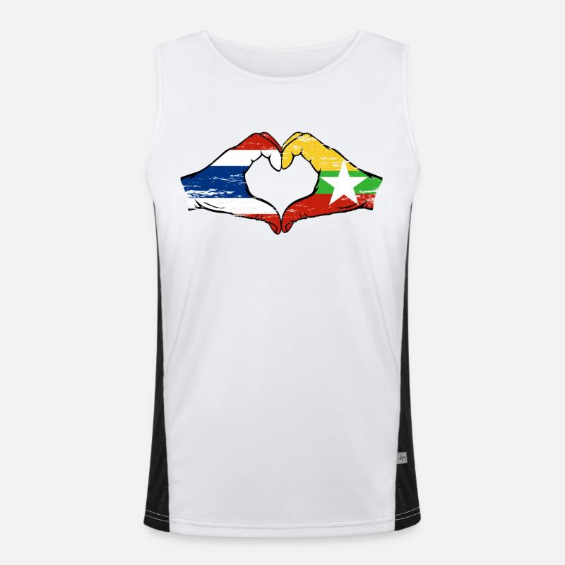 Thaïlande Myanmar drapeau mains forme de coeur utilisé Débardeur respirant contrasté Homme 