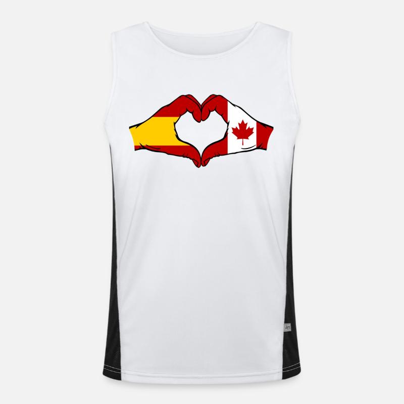 Spanien Kanada Flagge Hände Herz Funktionelles Kontrast-Tank Top für Männer 
