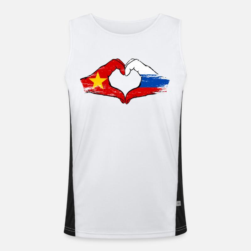 Vietnam Russie Drapeau Mains Coeur Forme Utilisé Débardeur respirant contrasté Homme 