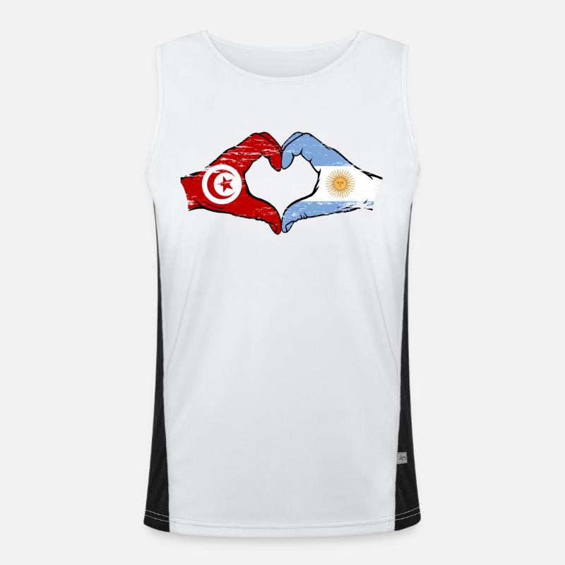 Tunisie Argentine Drapeau Mains Coeur Forme Utilisé Débardeur respirant contrasté Homme 