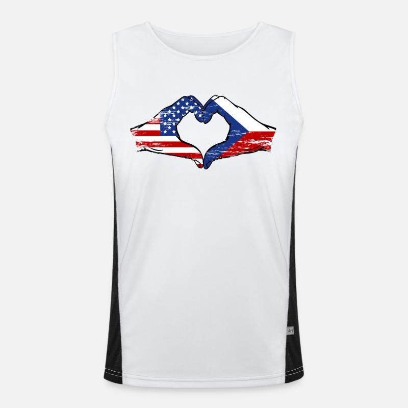 États-Unis République tchèque drapeau mains forme de coeur utilisé Débardeur respirant contrasté Homme 