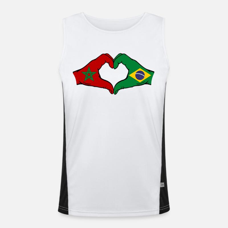 Morocco Brazil Flag Hands Heart Shape Men's Functional Contrast Tank Top 