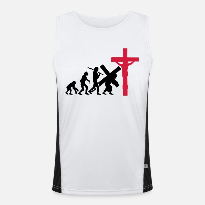 évolution jésus christ humain croire croix crucifi Débardeur respirant contrasté Homme 