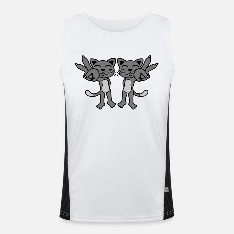 2 Katzen Peace Zeichen Funktionelles Kontrast-Tank Top für Männer 