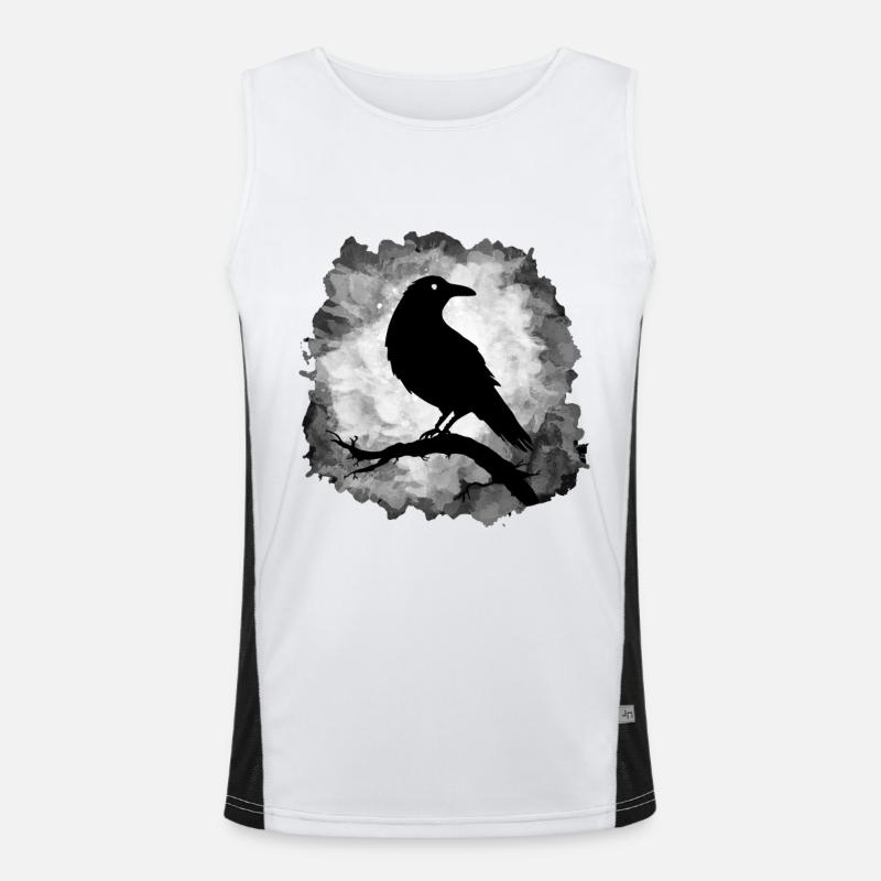 Rabe Krähe Mondschein Düster Funktionelles Kontrast-Tank Top für Männer 