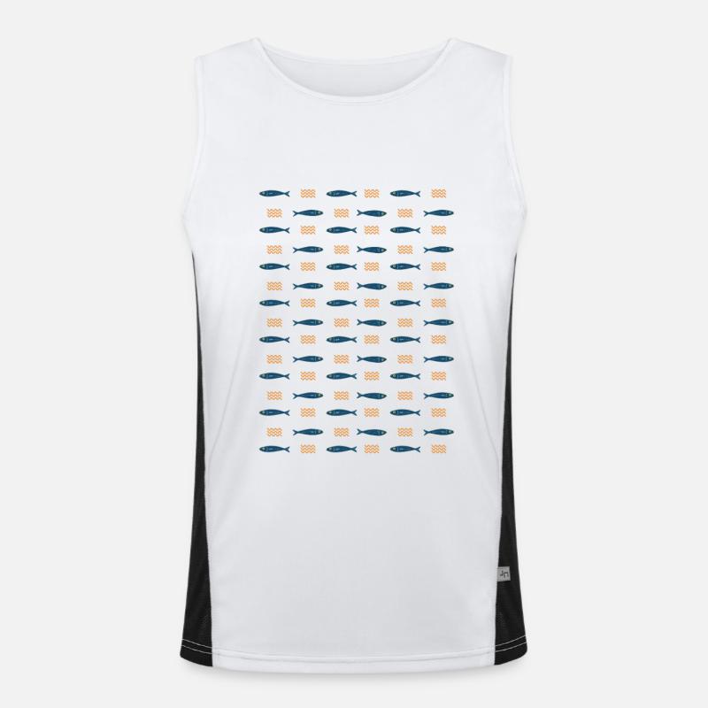 Minimalist Sardines and Waves Pattern for Summer Men's Functional Contrast Tank Top 