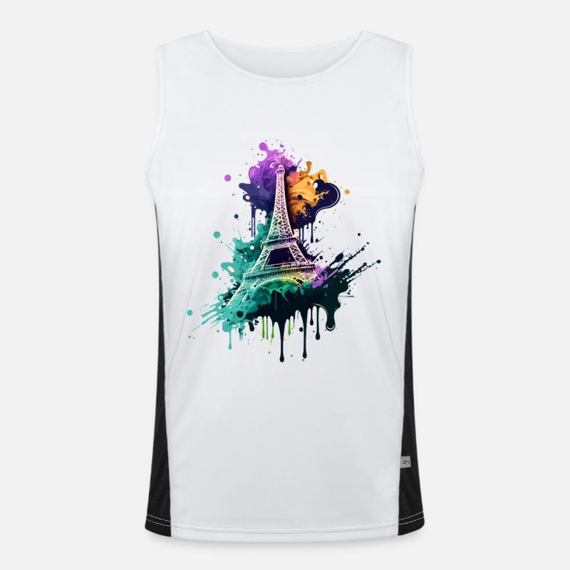 Paris Eiffelturm Skyline Frankreich Splash Bunt Funktionelles Kontrast-Tank Top für Männer 