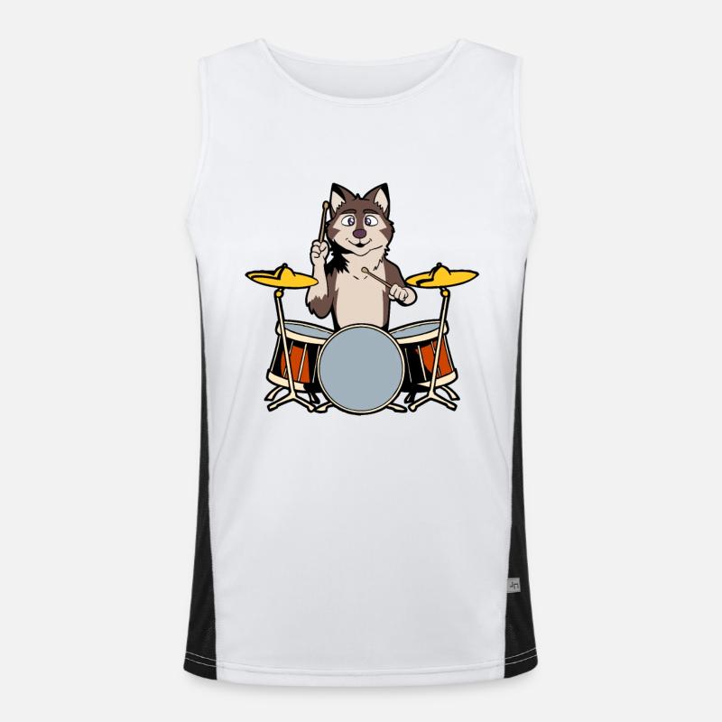 Comic Wolf Drummer - Men's Functional Contrast Tank Top  - white/black