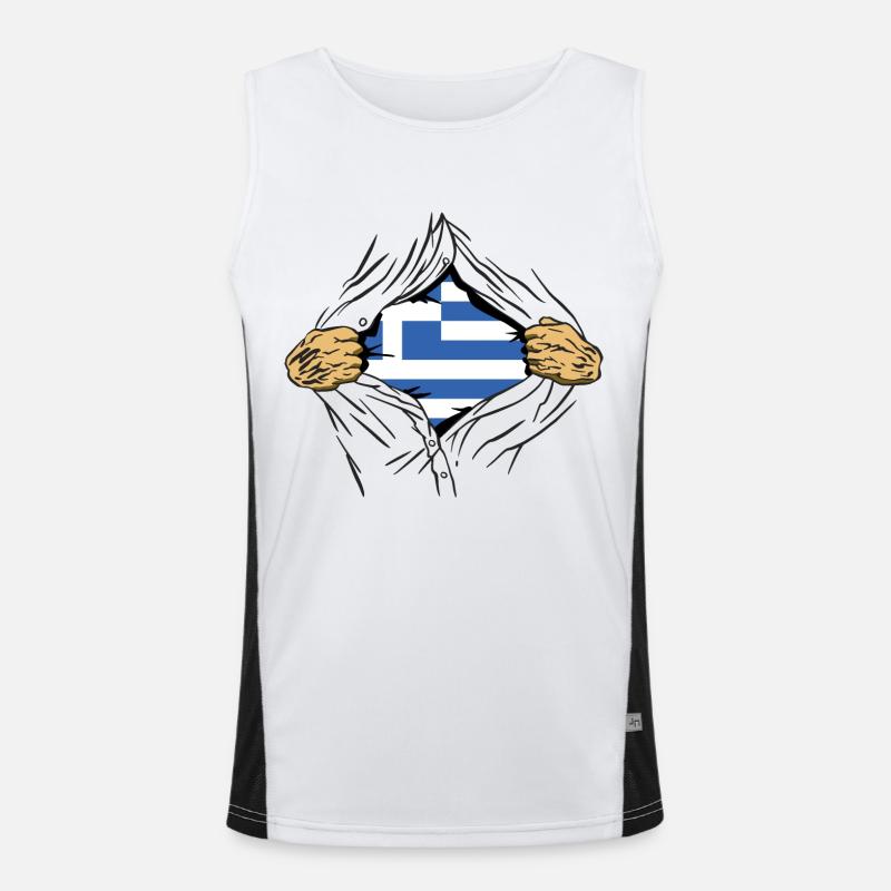 Grèce Drapeau Hellas Athènes Drapeau grec Débardeur respirant contrasté Homme 