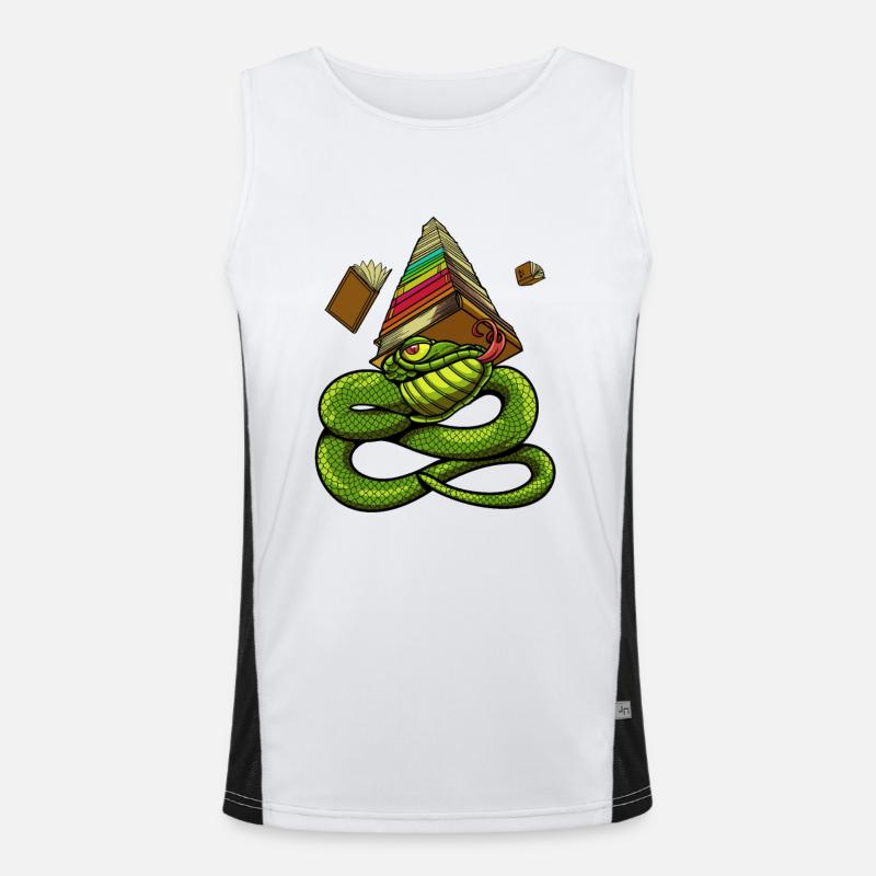 Cartoon Snake with Stack of Books - Bookworm Men's Functional Contrast Tank Top 