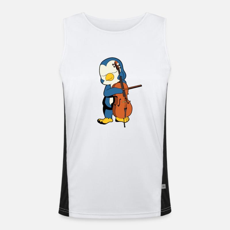 Comic Penguin plays cello - Men's Functional Contrast Tank Top  - white/black