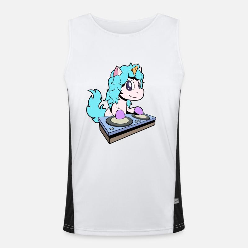Cartoon Unicorn DJ at turntable Men's Functional Contrast Tank Top 