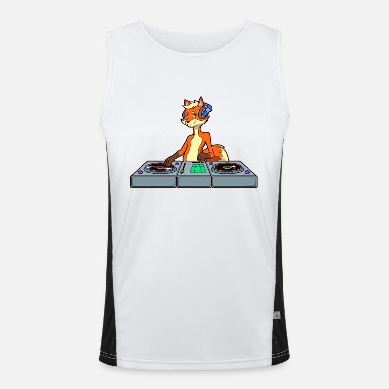 Cartoon Fuchs DJ at turntable Men's Functional Contrast Tank Top 