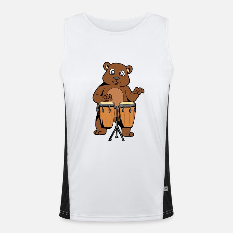 Comic Bear plays percussion - Men's Functional Contrast Tank Top  - white/black