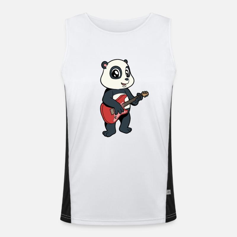 Comic Pandabär plays electric guitar - Men's Functional Contrast Tank Top  - white/black