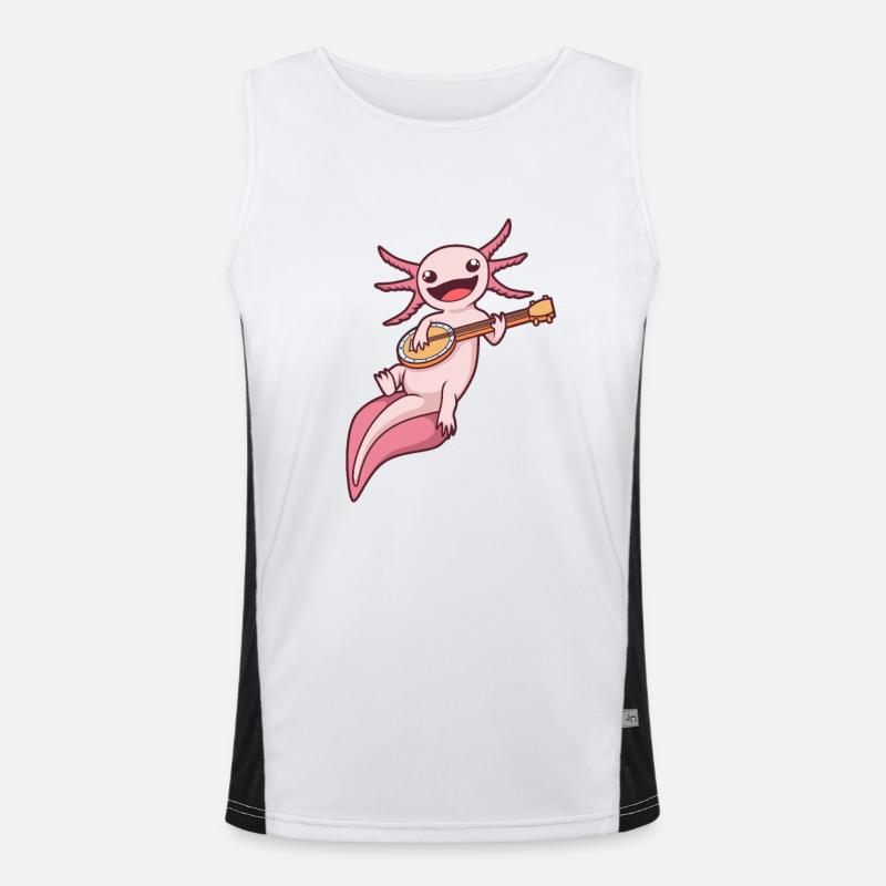 Comic Axolotl plays banjo - Men's Functional Contrast Tank Top  - white/black