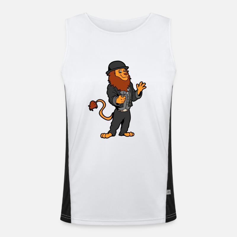 Comic lion as carpenter - Men's Functional Contrast Tank Top  - white/black