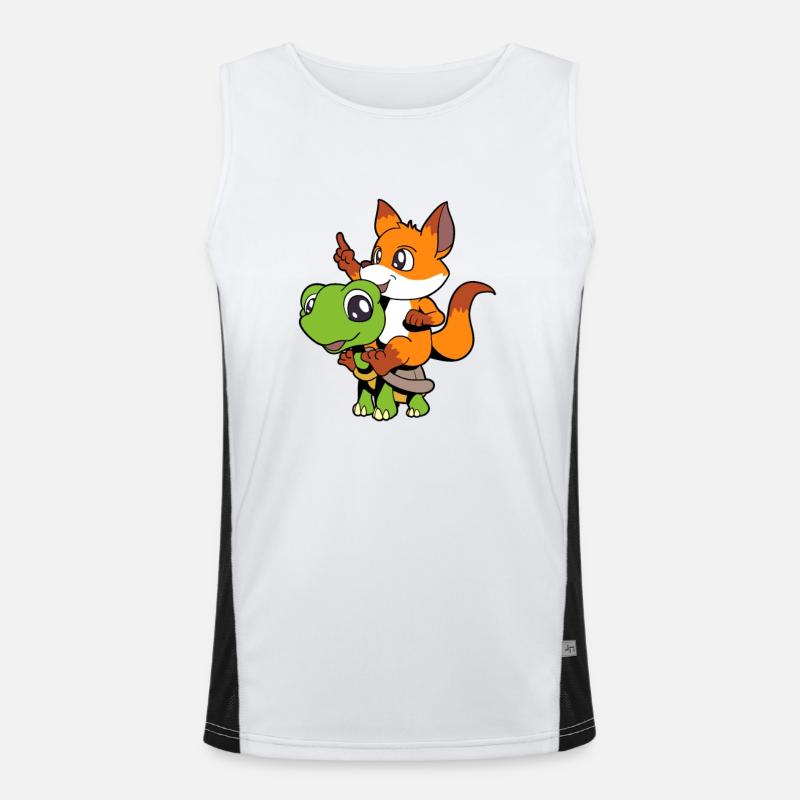 Comic - Sweet fox sits on turtle Men's Functional Contrast Tank Top 