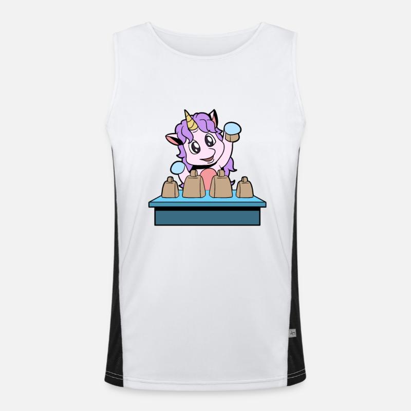 Comic Einhorn spielt Kuhglocken Funktionelles Kontrast-Tank Top für Männer 