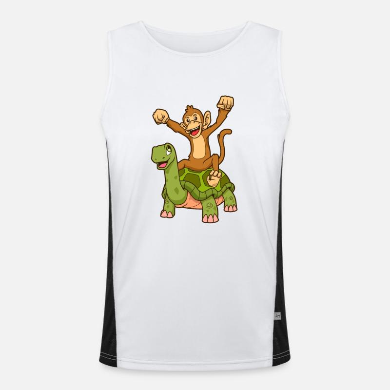 Comic - Monkey sits on turtle - Men's Functional Contrast Tank Top  - white/black