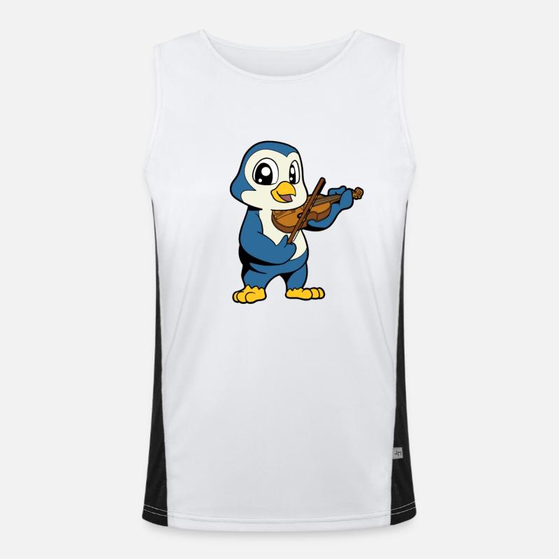 Comic Penguin plays violin - Men's Functional Contrast Tank Top  - white/black