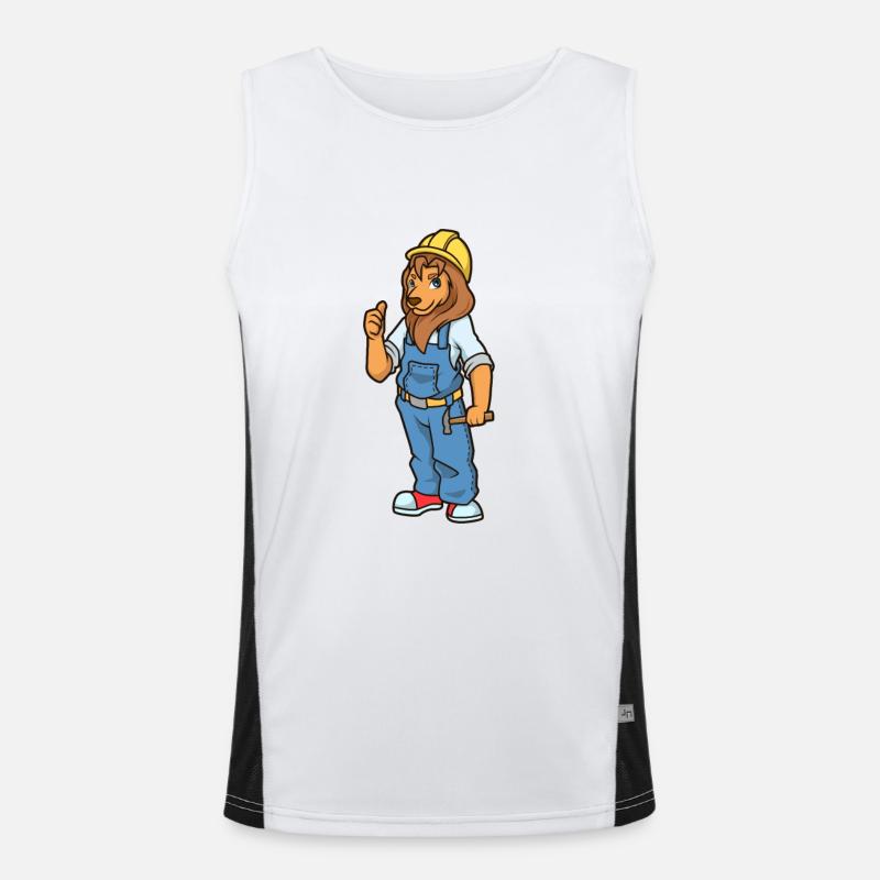 Cartoon Löwe als Bauarbeiter Funktionelles Kontrast-Tank Top für Männer 