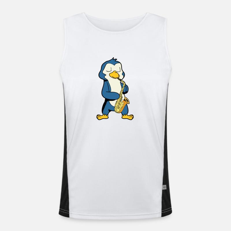 Comic Penguin plays saxophone - Men's Functional Contrast Tank Top  - white/black