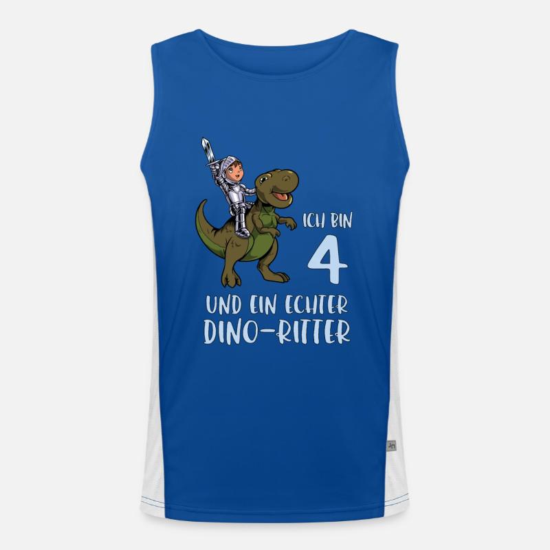 Geburtstagsshirt Dino Ritter - 4 Geburtstag Junge Funktionelles Kontrast-Tank Top für Männer 