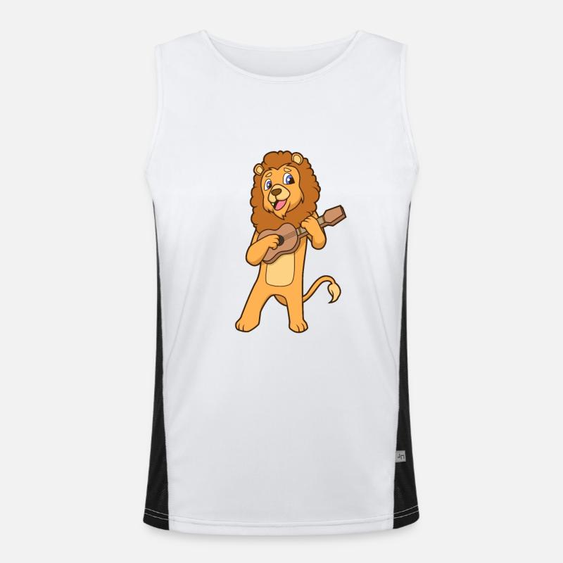 Comic Lion Plays Ukulele - Men's Functional Contrast Tank Top  - white/black