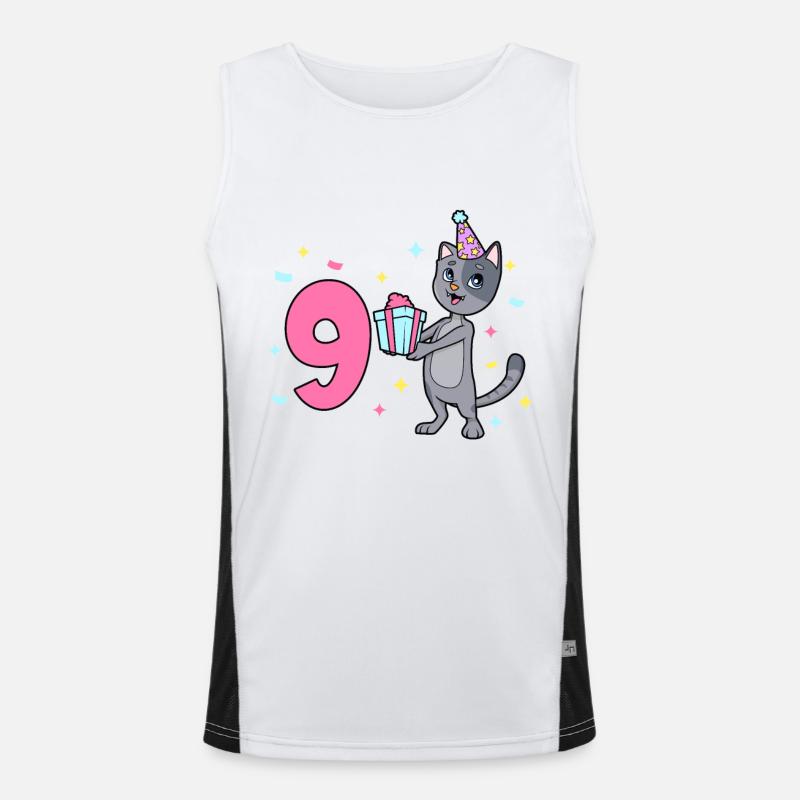 Mit Katze - Mädchen Geburtstag 9 Jahre Funktionelles Kontrast-Tank Top für Männer 