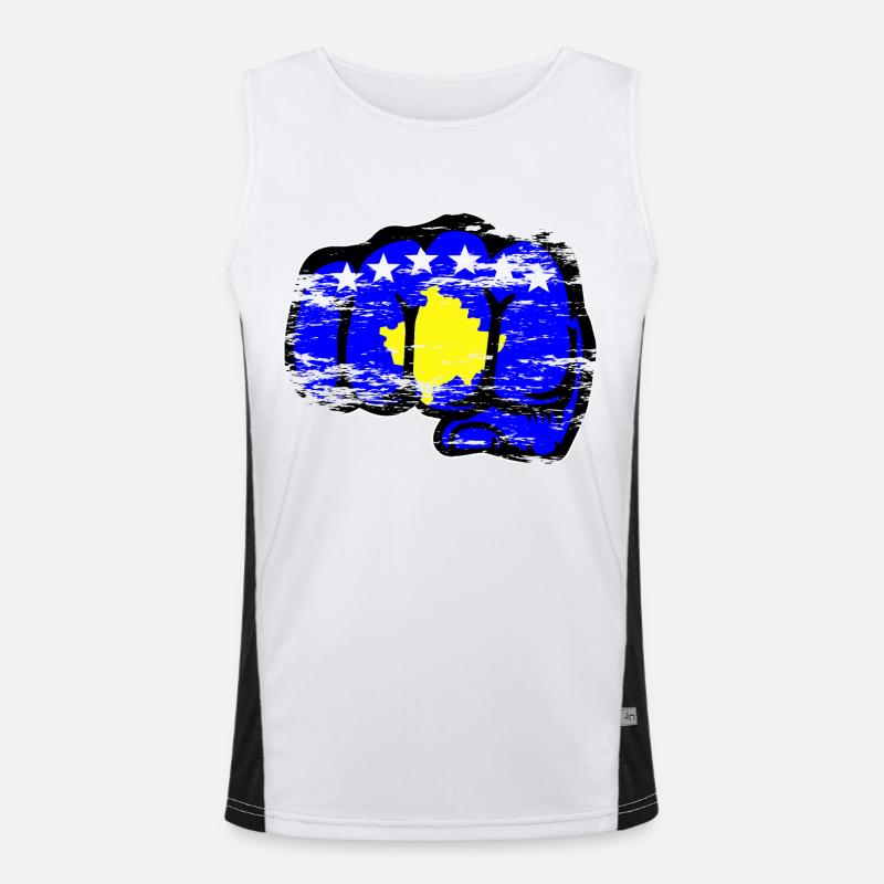 Poing de la main du drapeau du Kosovo utilisé Débardeur respirant contrasté Homme 