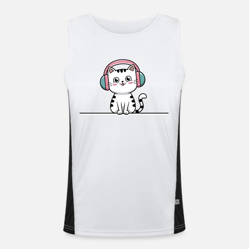 Süße Katze mit Doodle-Kopfhörern Funktionelles Kontrast-Tank Top für Männer 