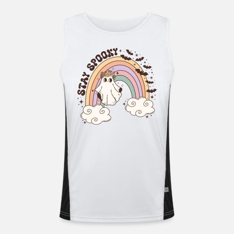 Cute Retro Ghost in the Rainbow - Stay Spooky! Men's Functional Contrast Tank Top 