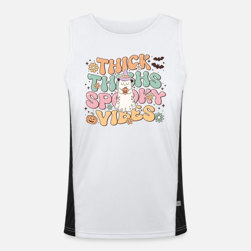 Retro Halloween Design: Thick Thighs Spooky Vibes Men's Functional Contrast Tank Top 