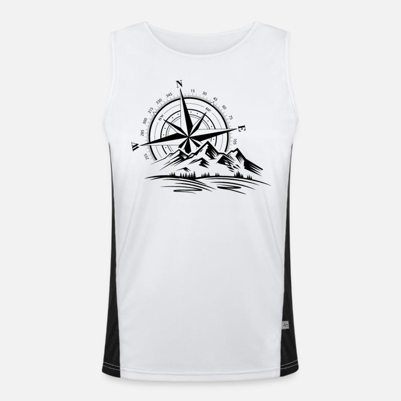 Compass Direction Mountain Graphic - Men's Functional Contrast Tank Top  - white/black