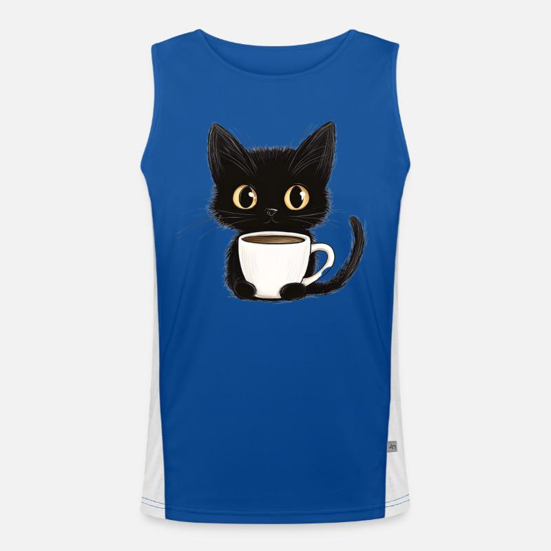 Chaton mignon avec du café - Style dessin animé Débardeur respirant contrasté Homme 