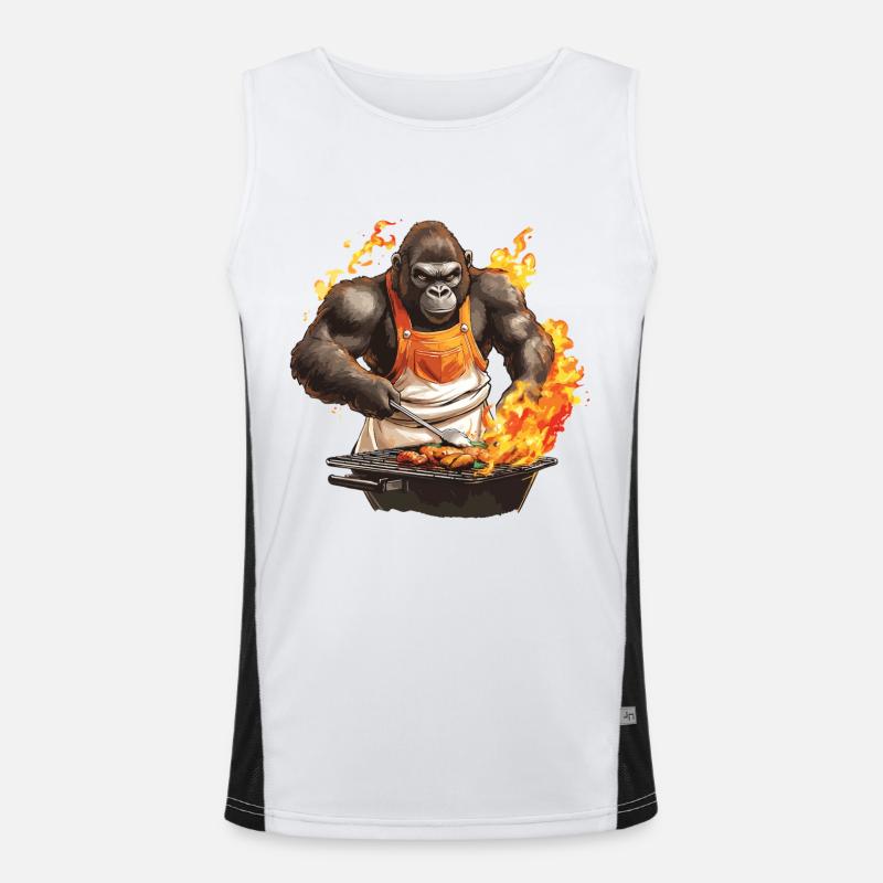 Grilling Grilla Griller Gorilla BBQ Funny Funny Funny Men's Functional Contrast Tank Top 