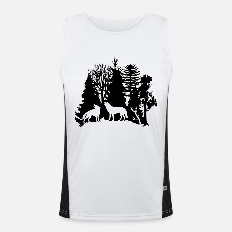 wolf pack wolves howling wild animal moon forest Men's Functional Contrast Tank Top 