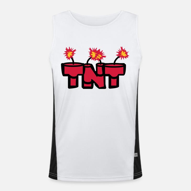 angezuendet text rod boom fire hot tnt dyna Men's Functional Contrast Tank Top 