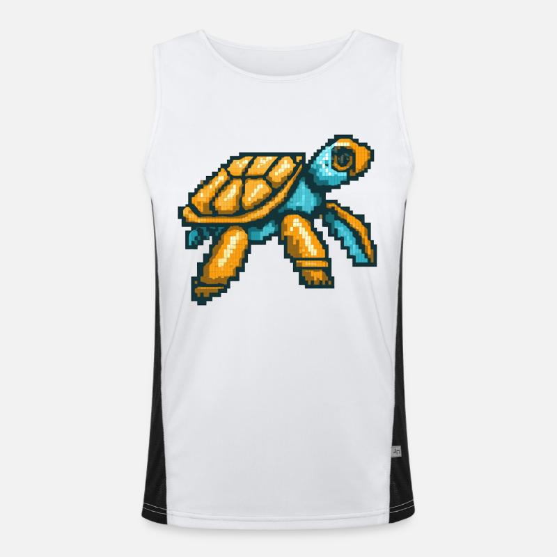 Sea turtle in nostalgic 8 bit graphics Men's Functional Contrast Tank Top 
